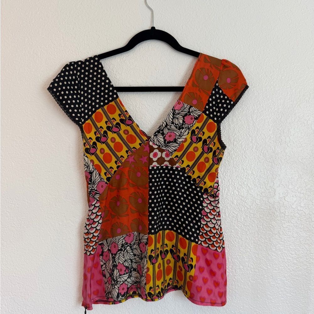 Vintage retro y2k boho summer Patchwork lace satin cool girl top - Picture 4 of 6